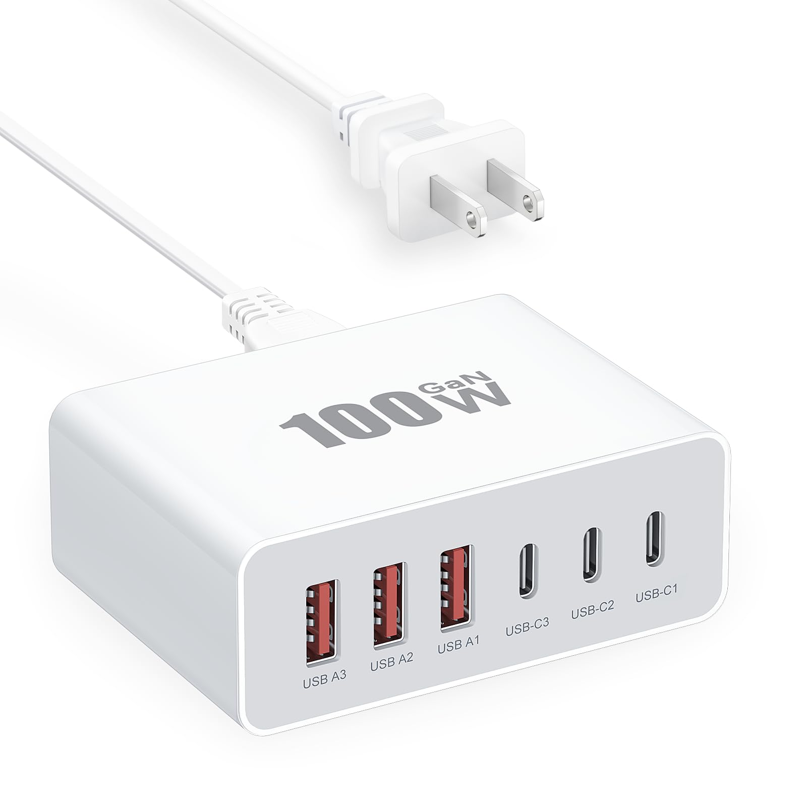 USB C Charger Block, 100W GaN Fast Charging Blocks USBC Charger 6 Port Charging Station Hub Brick Cube, USB-C Wall Charger Type