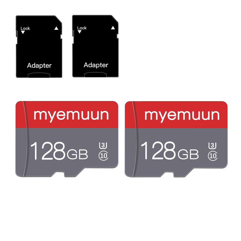 Two Pack Memory Cards TF Card 128GB with Adapter, C10 U3 UHS-1 A1, for Smartphone, Camera, Drone, Dash Cam, Action Cam (2 x 128G