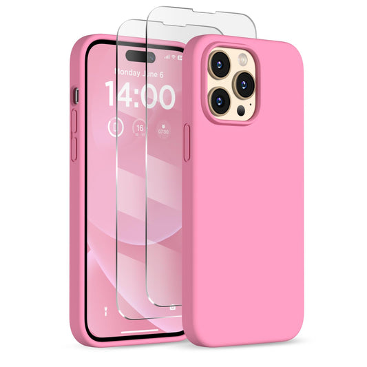 COFFKER Designed for iPhone 14 Pro Case, Liquid Silicone Case [2X Screen Protectors], Shockproof Protective Slim Thin Phone Case