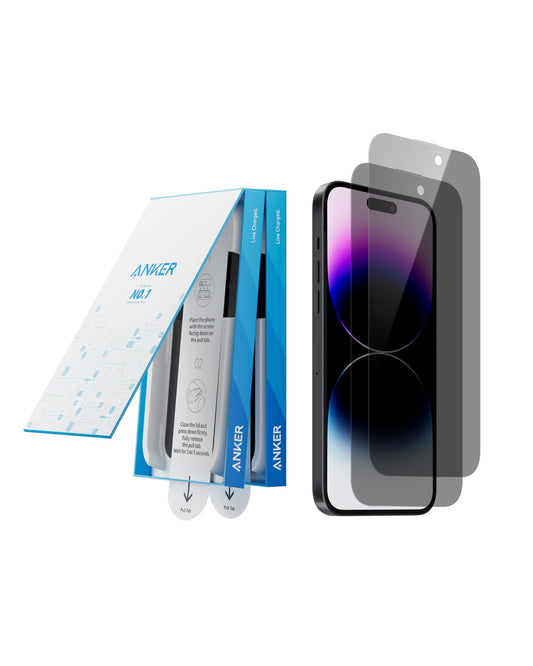 Anker 2 Pack for iPhone 14 Pro Max Privacy Screen Protector, Anti-Spy HD Tempered-Glass Privacy Screen Protector, Easy Installat