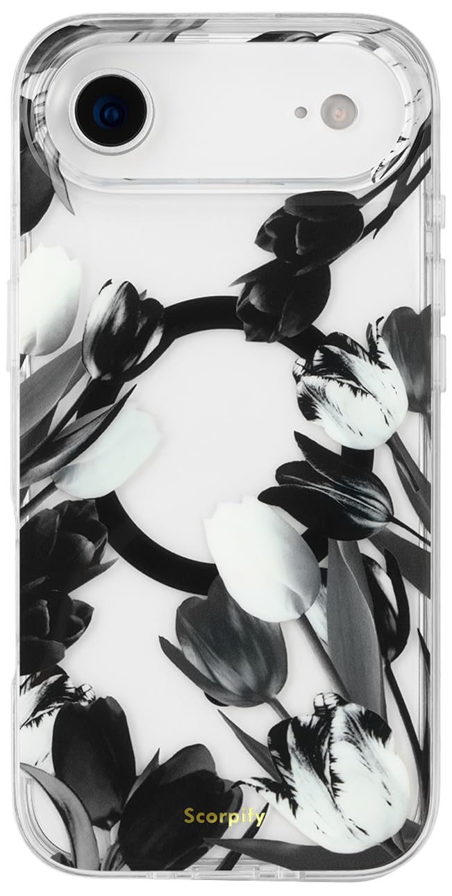 SCORPIFY for iPhone 17 Air Case [Compatible with MagSafe] with Black Tulip Floral Design, Cute Clear Flower Magnetic Phone Cover