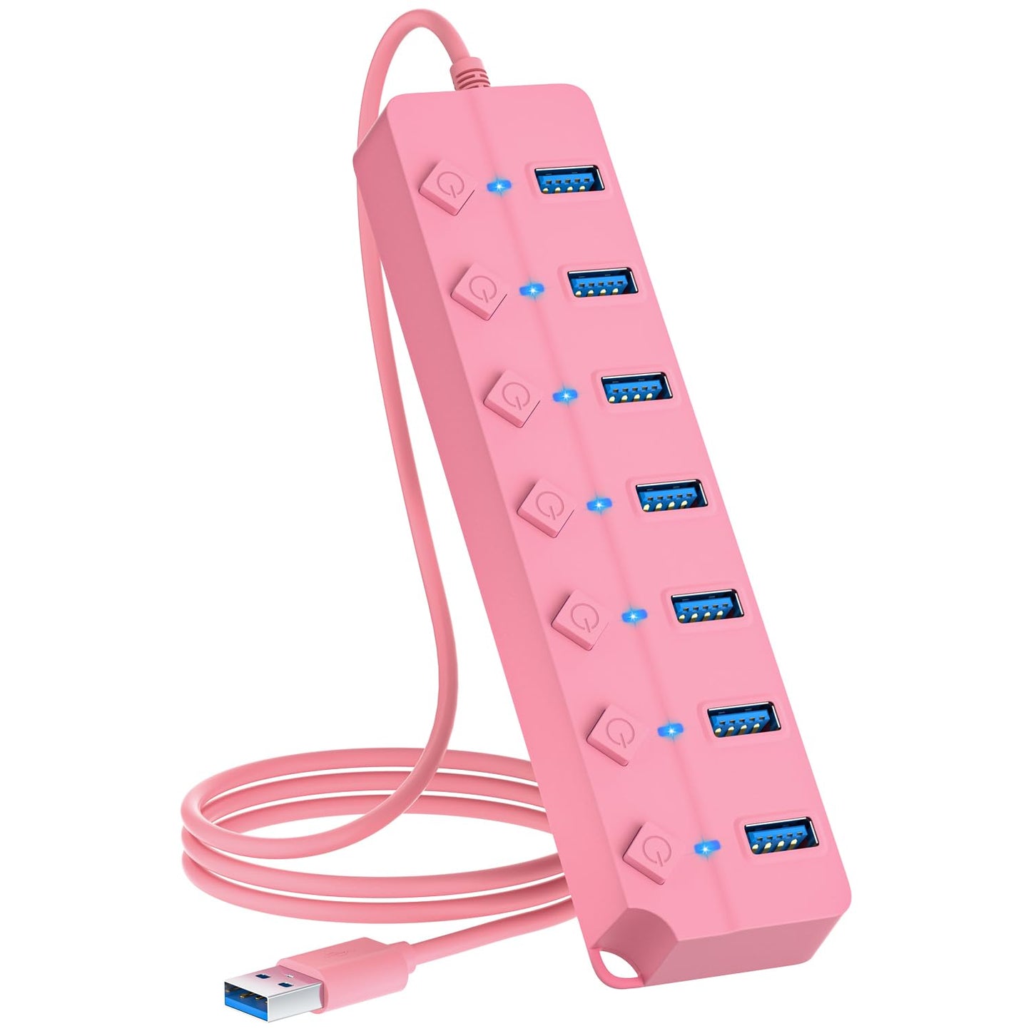 ONFINIO USB Hub 3.0, 7-Port USB Hub Splitter with Individual On/Off Switches and Lights, 3.2ft/1m Long Cable Compatible with Mac