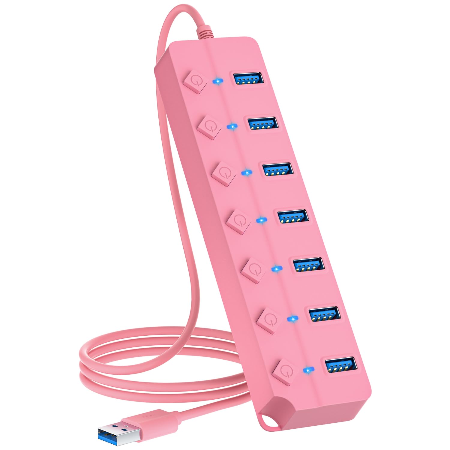 ONFINIO USB Hub 3.0, 7-Port USB Hub Splitter with Individual On/Off Switches and Lights, 3.2ft/1m Long Cable Compatible with Mac