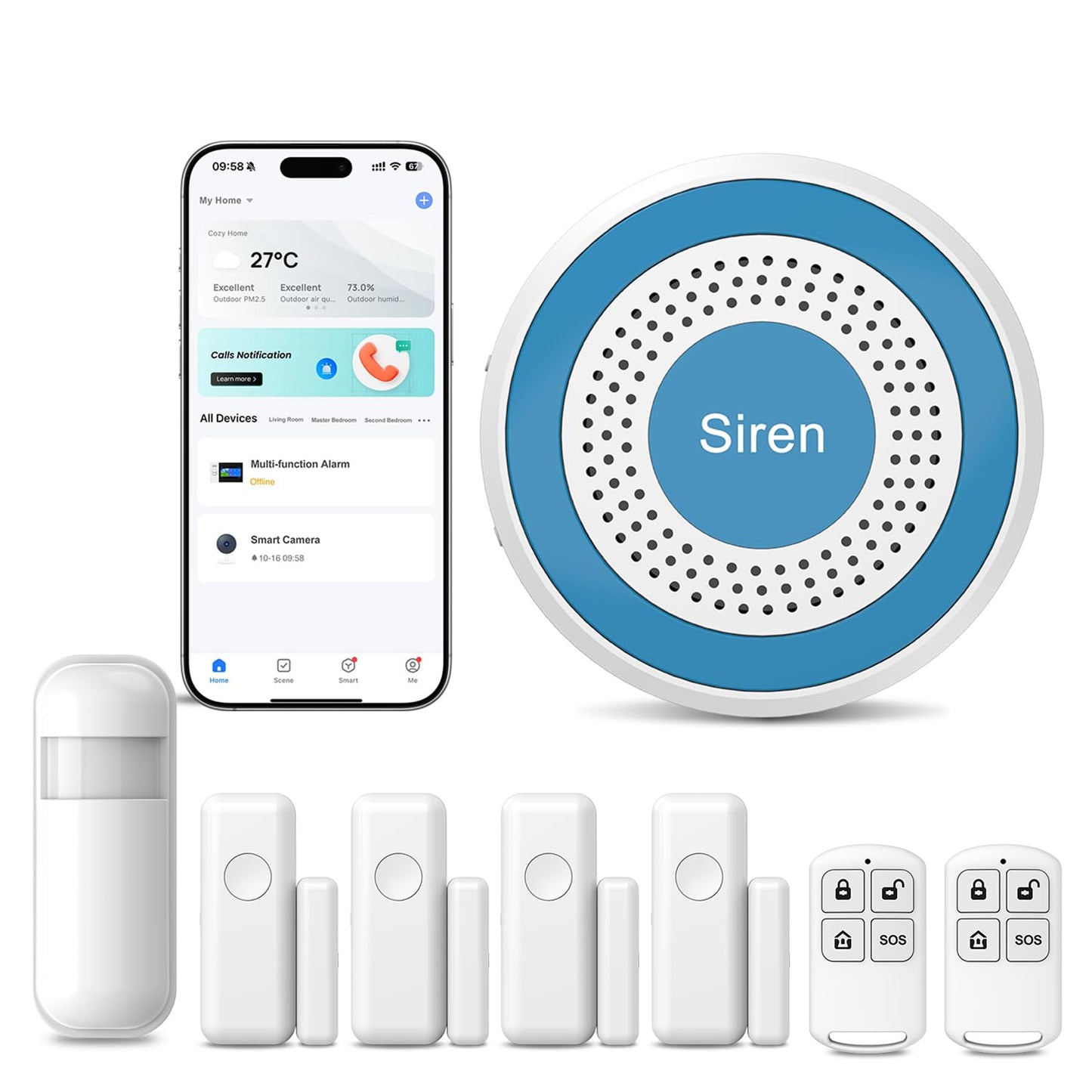 Clouree Alarm System for Home Security, Home Security System Wireless 8 Piece Kit with Phone APP Alert Siren Remote Control Moti
