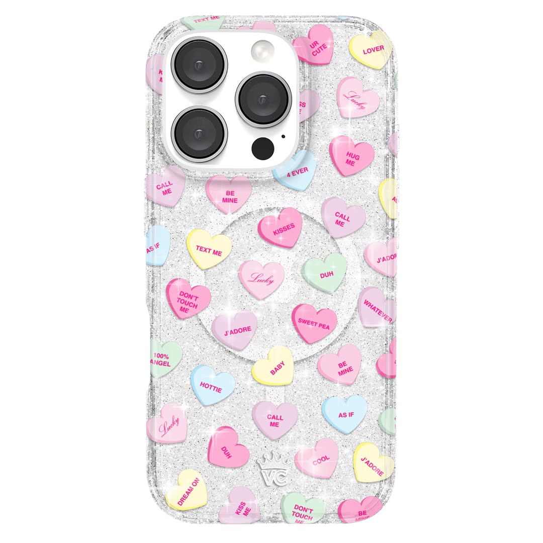 VELVET CAVIAR for iPhone 16 Pro Case - Compatible with MagSafe [10ft Drop Tested] - Valentines Day - Sweet Hearts Glitter