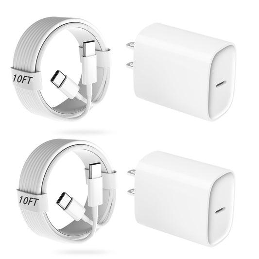 Duloch 20W Fast Charger for iPhone 17/16/15 Pro, 10FT USB C Cable, White, Model XKD252