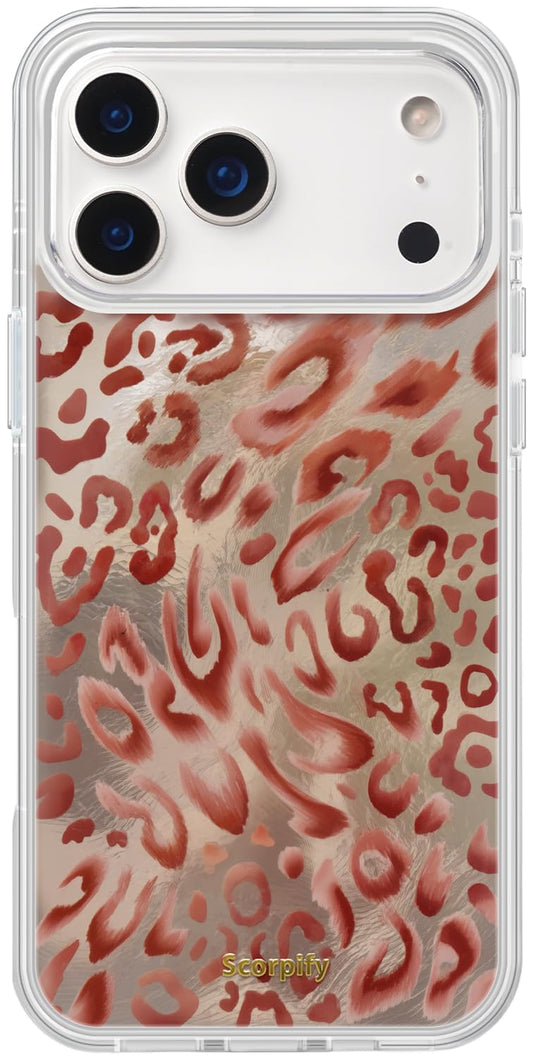 SCORPIFY for iPhone 17 Pro Case [Compatible with MagSafe] with Copper Mirage Leopard Print and Liquid Silver Texture, Cute Magne