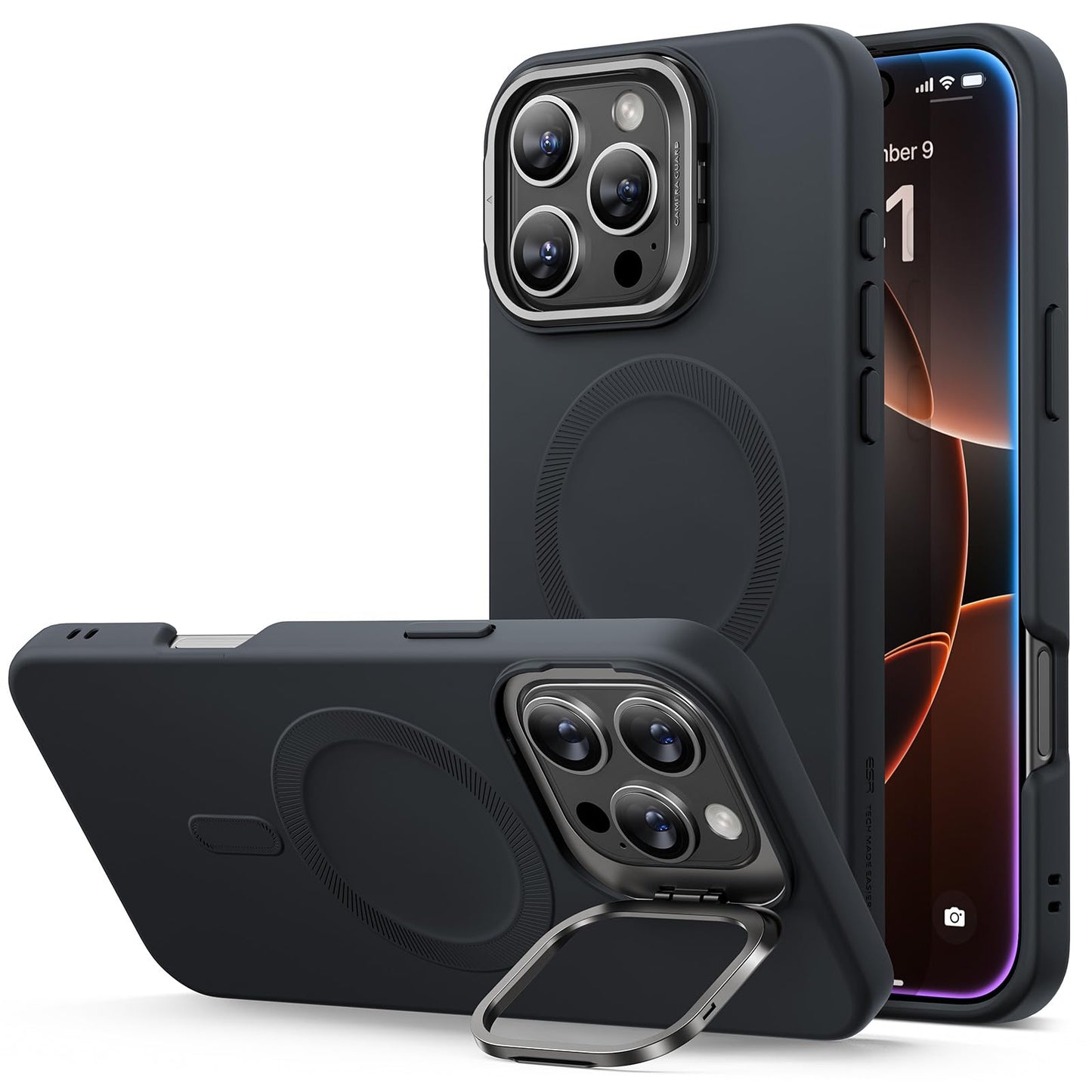 ESR for iPhone 16 Pro Case, Silicone Case with Stand, Compatible with MagSafe, Military-Grade Protection, Built-in Camera Stash