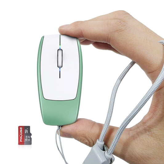 FMOUSE Mini 2-in-1 Wireless Bluetooth Mouse & TF Card Reader - 8GB TF Card Included, Type-C to USB Adapter, Rechargeable, Ultra-