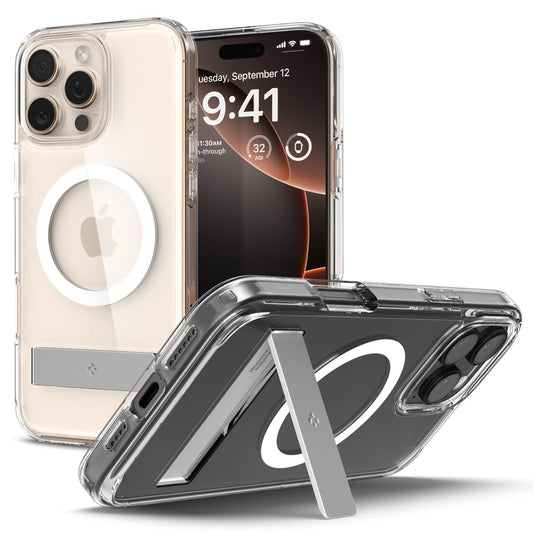 Spigen Ultra Hybrid S MagFit Designed for iPhone 16 Pro Max Case [Kickstand] [Anti Yellowing], Compatible with MagSafe - Crystal