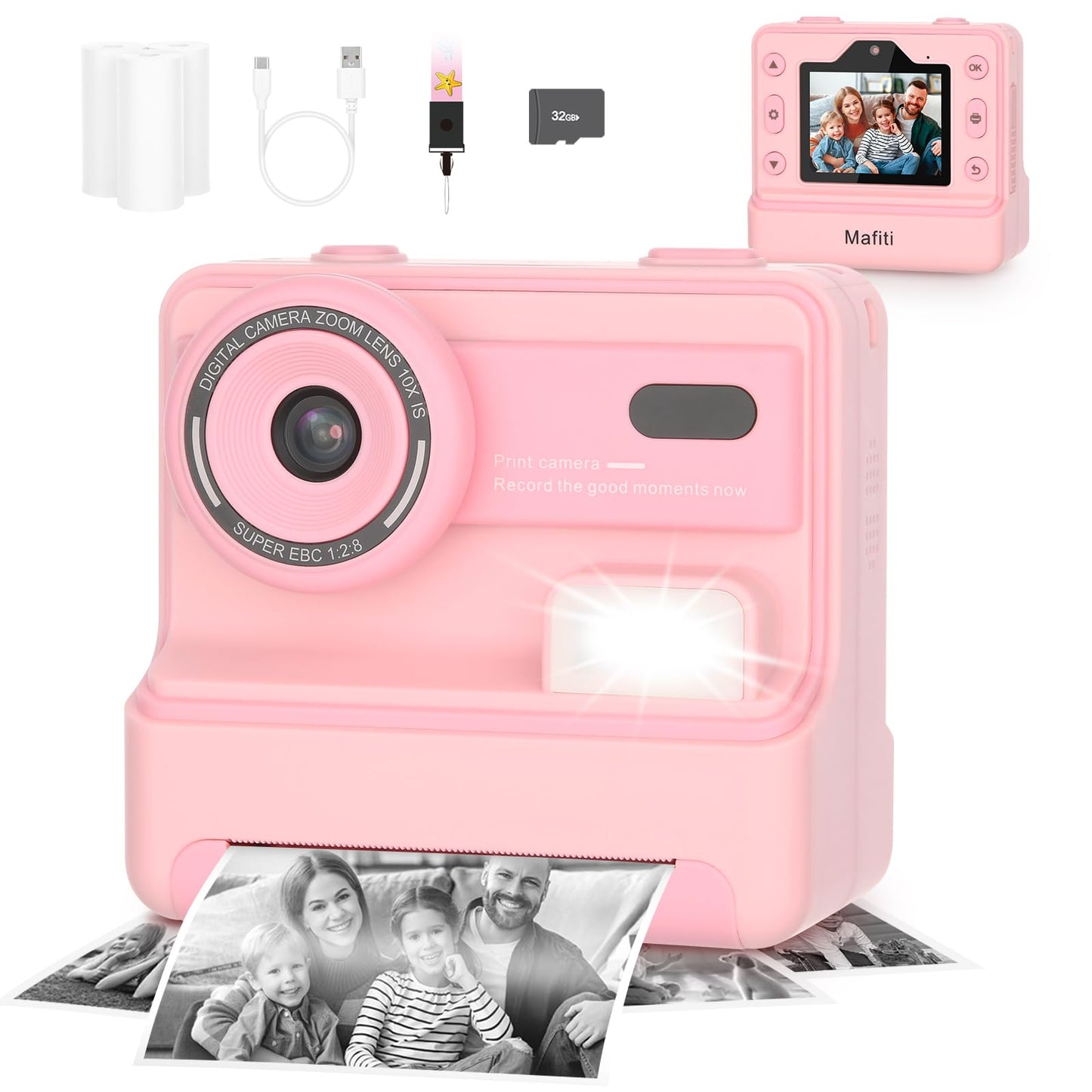 Mafiti Kids Camera Instant Print,1080P Selfie Digital Camera with 2.4 Inch Display 1200 mAh Battery,3-12 yrs Girls Boys Toys Gif