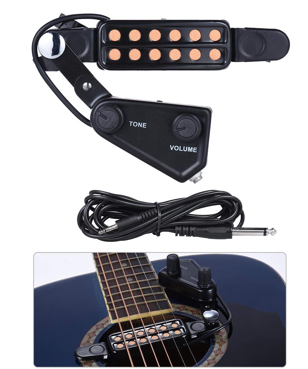 TraderPlus 12 SoundHole Guitar Pickup Acoustic Electric Transducer for Acoustic Guitar Magnetic Preamplifier with Tone and Volum