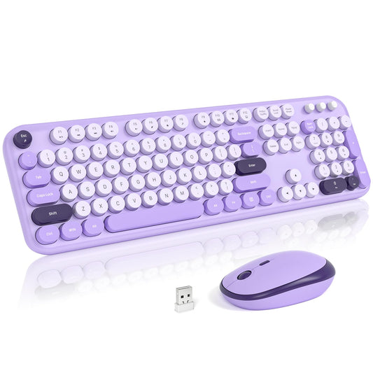 Atelus Wireless Keyboard and Mouse, 2.4Ghz USB Retro Full Size Typewriter Keyboard and Cute Mouse Combo for Windows 7/8/10, Lapt