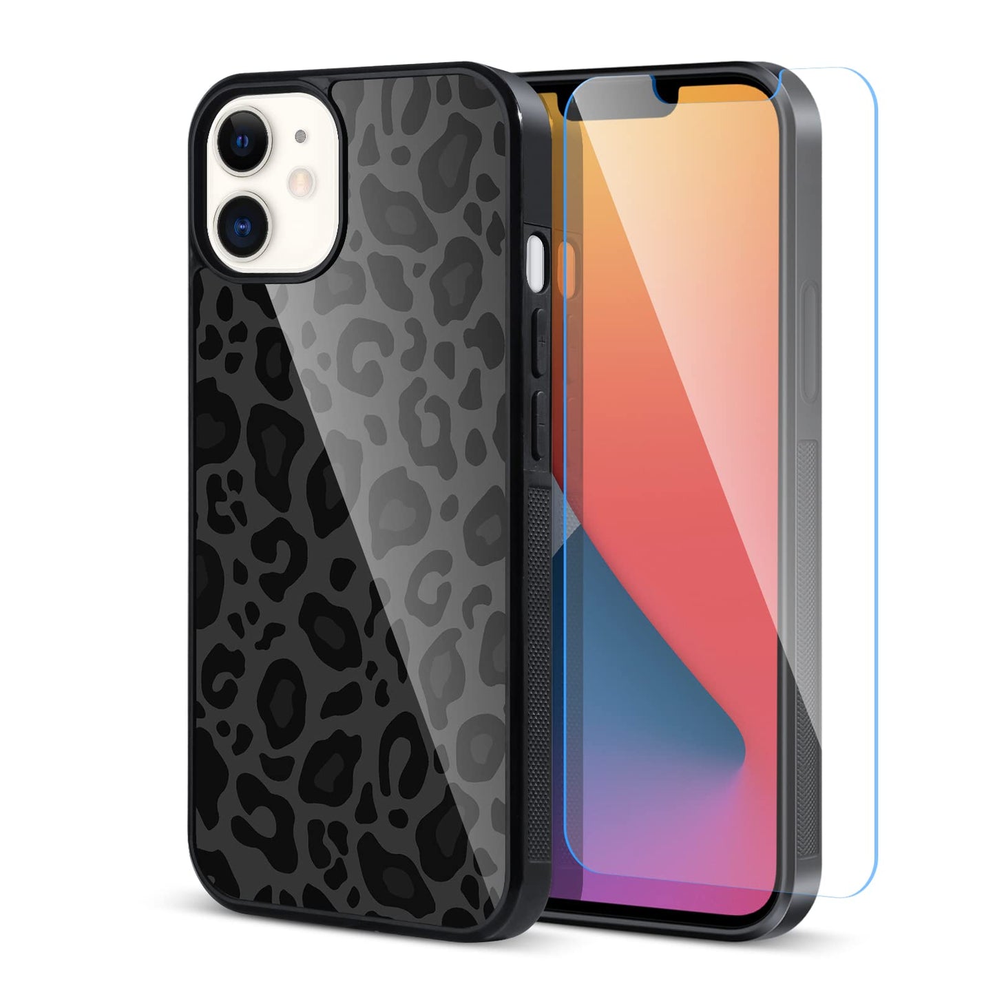 TEAUGHT Compatible with iPhone 14 Case Cute Pattern Black Leopard Print Cheetah + Screen Protector Tire Shockproof Cover, Cheeta