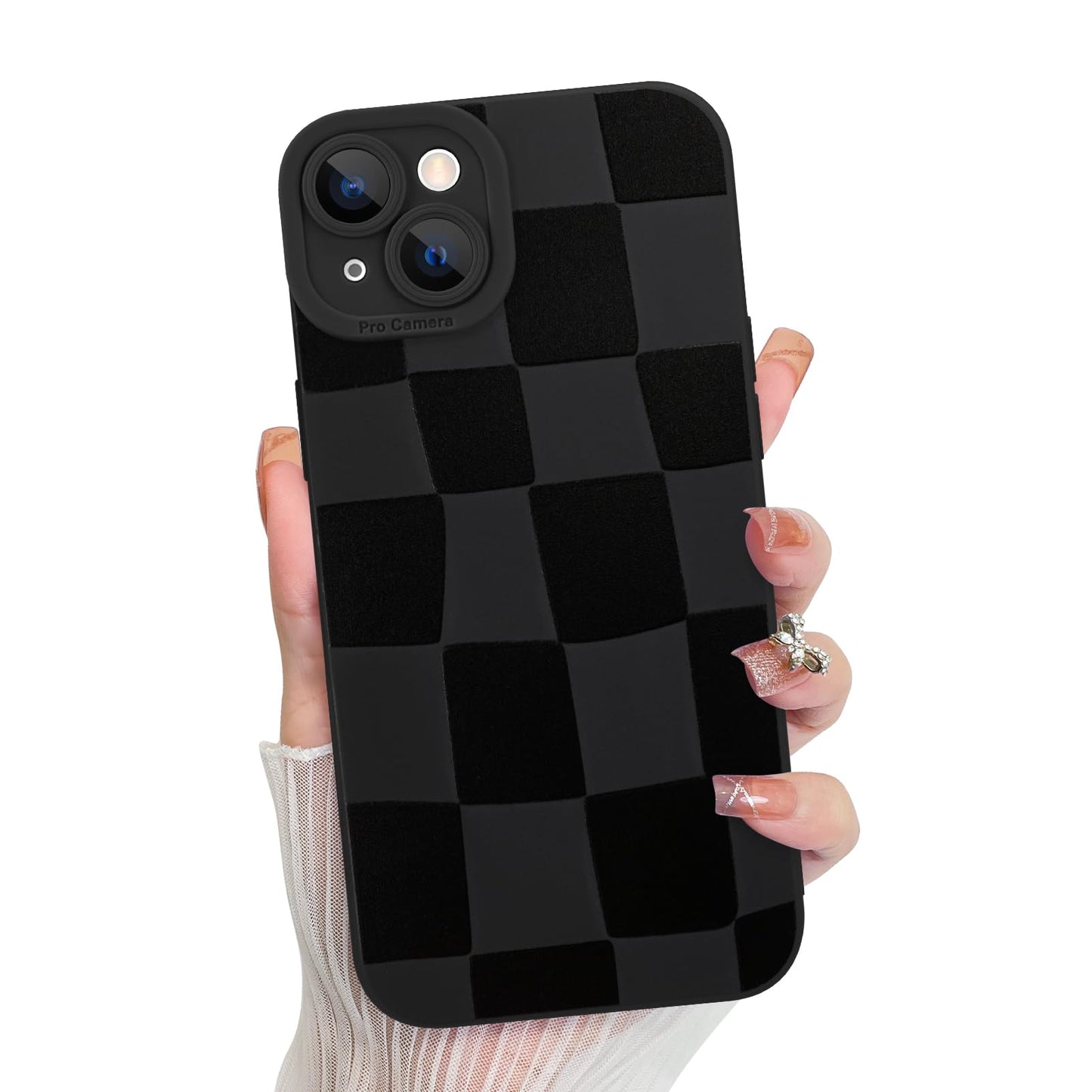KANGHAR Compatible with iPhone 15 Plus Case, Silicone Checkered Cute Pattern, Camera Protection Soft Slim Phone Case for Girls W