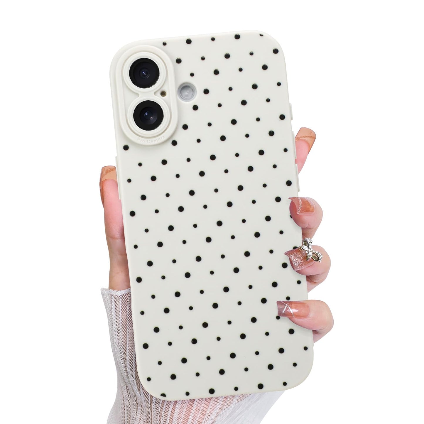 KANGHAR Compatible with iPhone 16 Case, Silicone Spot Cute Pattern, Camera Protection Soft Slim Phone Cover for Girls Women -Whi