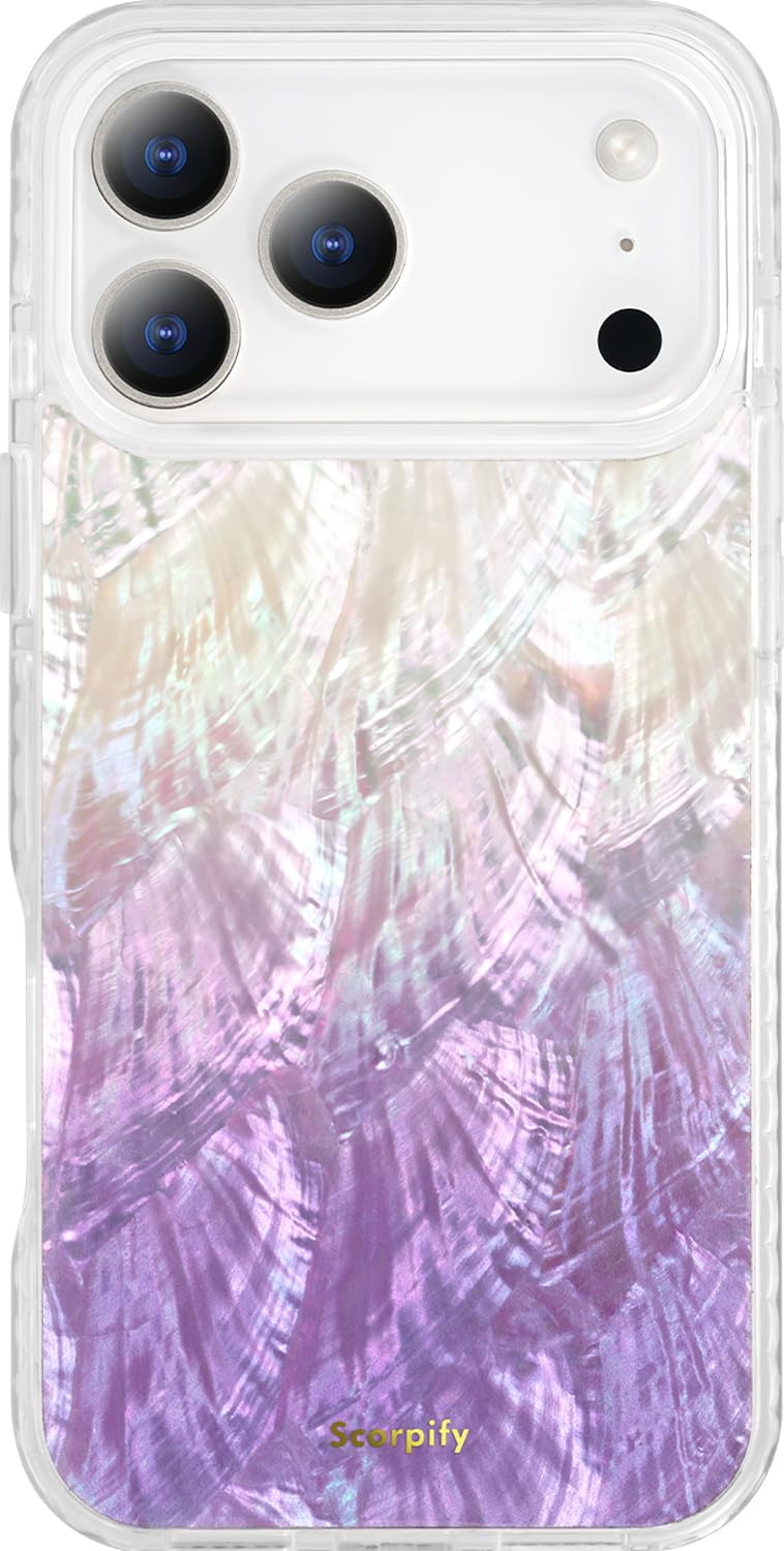 SCORPIFY for iPhone 17 Pro Case [Compatible with MagSafe] with Genuine Purple Mother of Pearl Design and Seashell Pattern, Cute