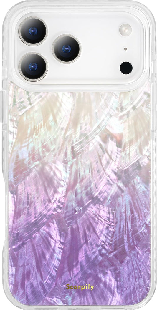 SCORPIFY for iPhone 17 Pro Case [Compatible with MagSafe] with Genuine Purple Mother of Pearl Design and Seashell Pattern, Cute