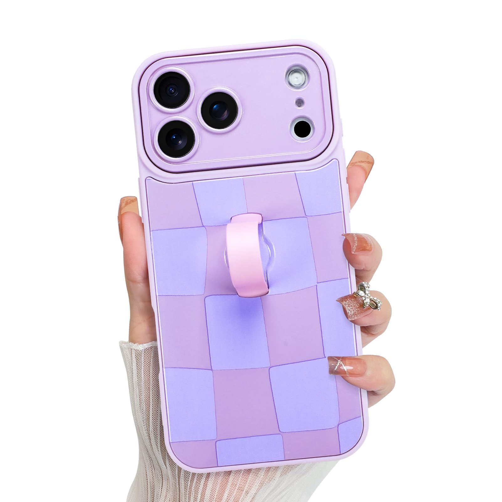 KANGHAR Compatible with iPhone 17 Pro Max Case 2025, Silicone Checkered Cute Pattern, Wristband Kickstand Camera Protection Soft