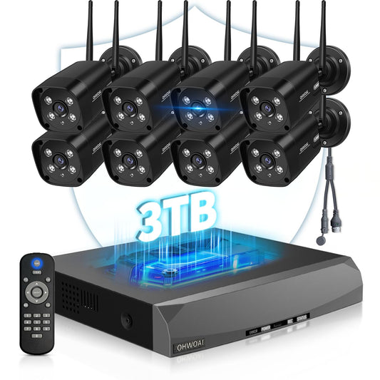 Dual Antennas & 130Wide AngleWireless Security Camera System Outdoor, Wireless Cameras for Home Security with Expandable 16CH 4K