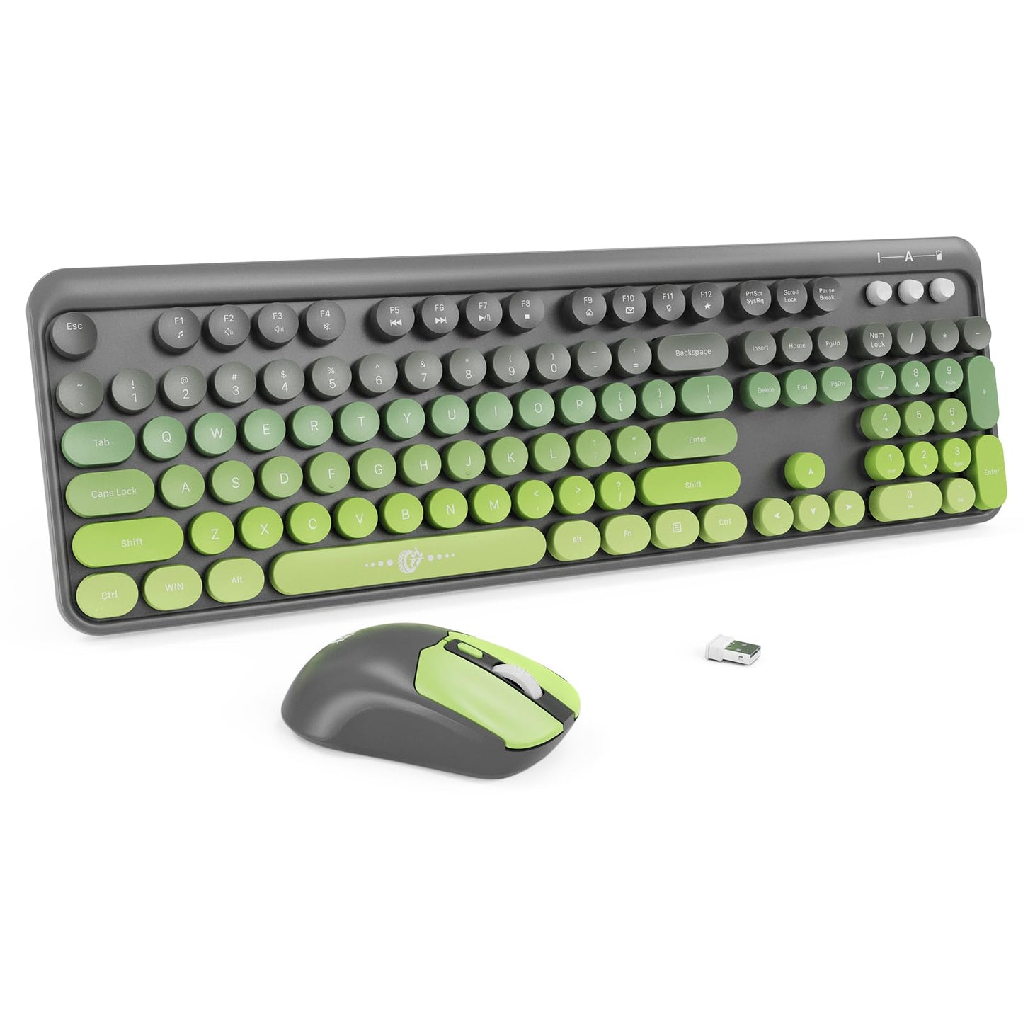 Wireless Keyboard and Mouse Combo, 2.4GHz Colorful Cute Round Keycaps Keyboard for Office Computer PC Desktops Laptop (2050-Matc