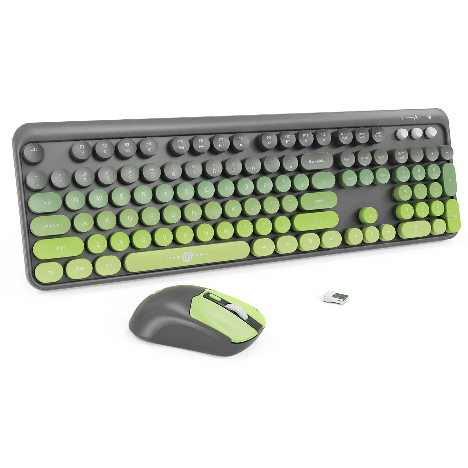 Wireless Keyboard and Mouse Combo, 2.4GHz Colorful Cute Round Keycaps Keyboard for Office Computer PC Desktops Laptop (2050-Matc