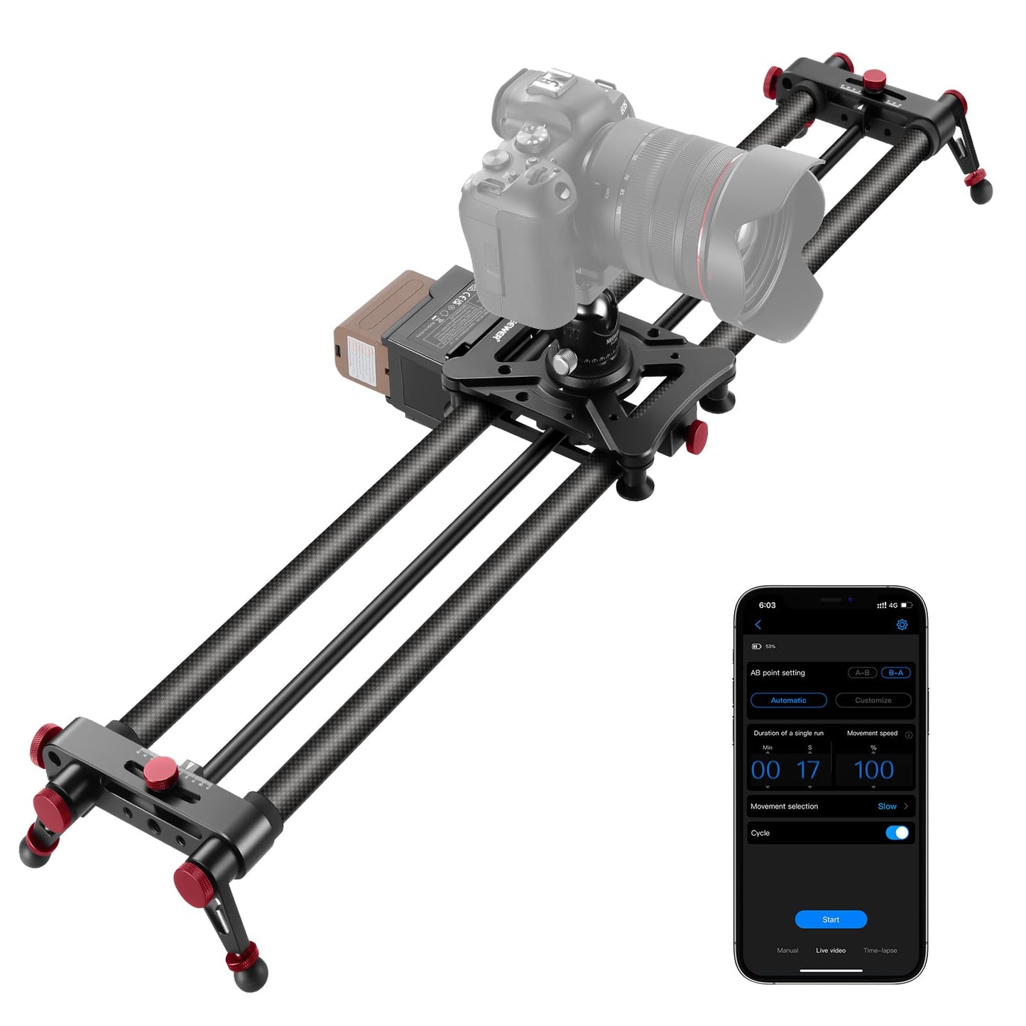 NEEWER 31.5/80cm Motorized Camera Slider, App Wireless Control DSLR Carbon Fiber Dolly Rail Slider with 4400mAh F750 Battery (Ch