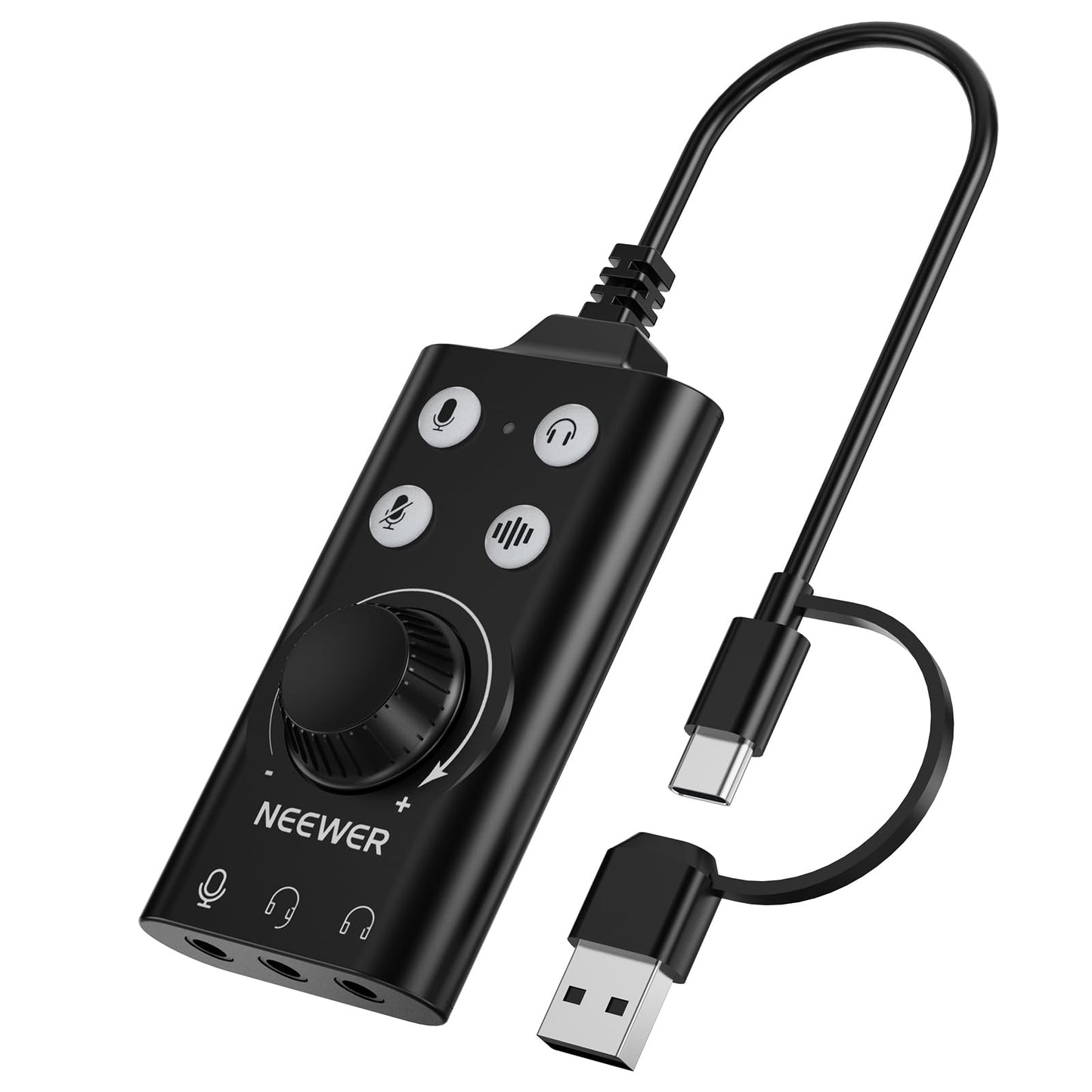 NEEWER PP07 USB C & USB A to 3.5mm External Sound Card, Portable Audio Adapter Accessories with Mute/Noise Cancellation/Volume &