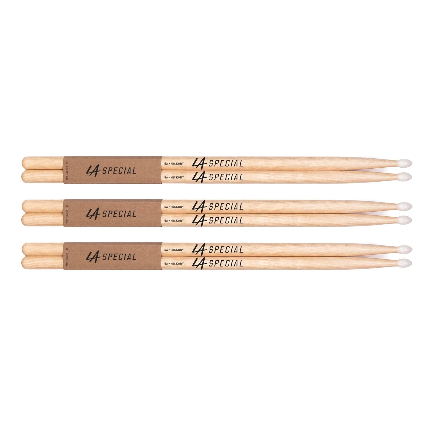 LA Specials Drum Sticks - 5A Drumsticks - Drum Sticks Set for Acoustic Drums or Electronic Drums - Oval Nylon Tip - Hickory Drum