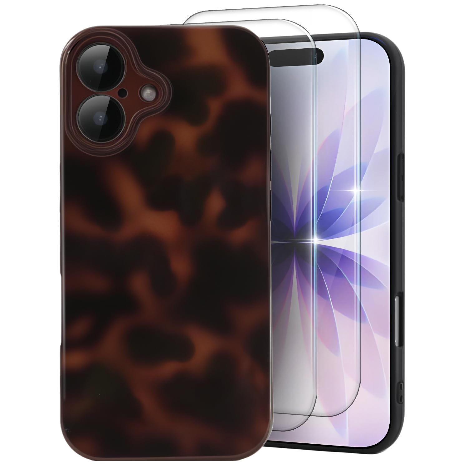 MYY Cute Phone Case for iPhone 17 Case, [with 2X Screen Protector] Tortoise Shell Pattern Leopard Full Camera Protective Slim Sh