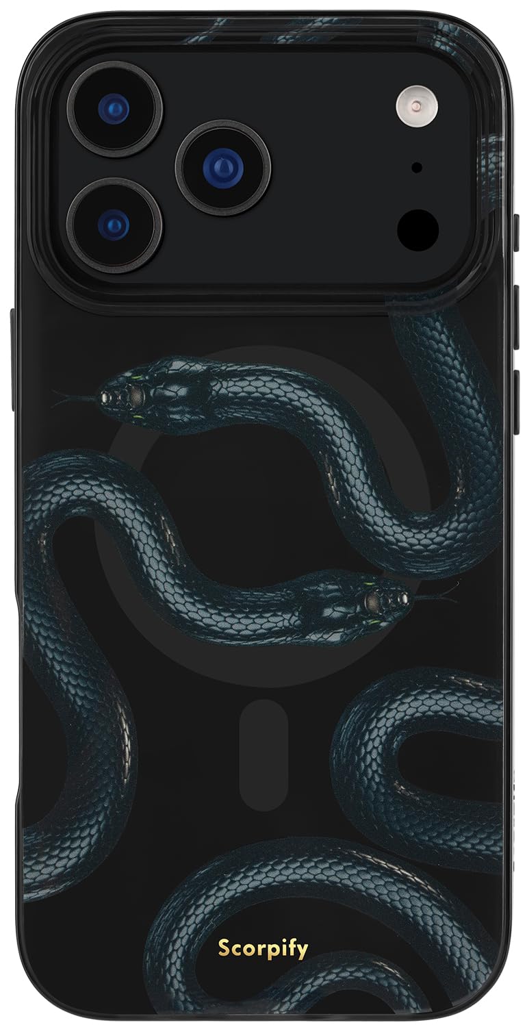 SCORPIFY for iPhone 17 Pro Max Case [Compatible with MagSafe] with Shadow Black Snake Print Design, Cute Magnetic Phone Cover fo
