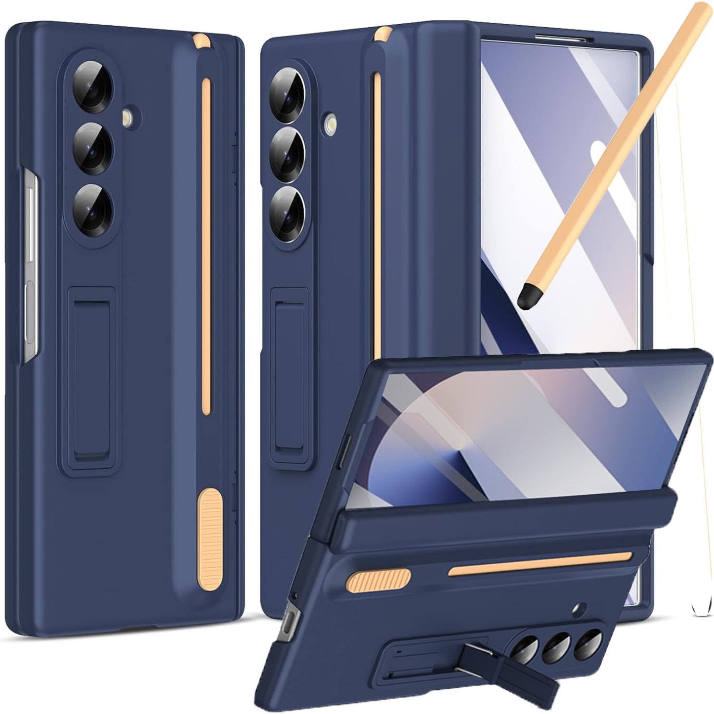NINKI for Samsung Galaxy Z Fold 5 Case with S Pen Holder and Stylus,Invisible Kickstand Screen Protector Hinge Hard Drop-Proof S