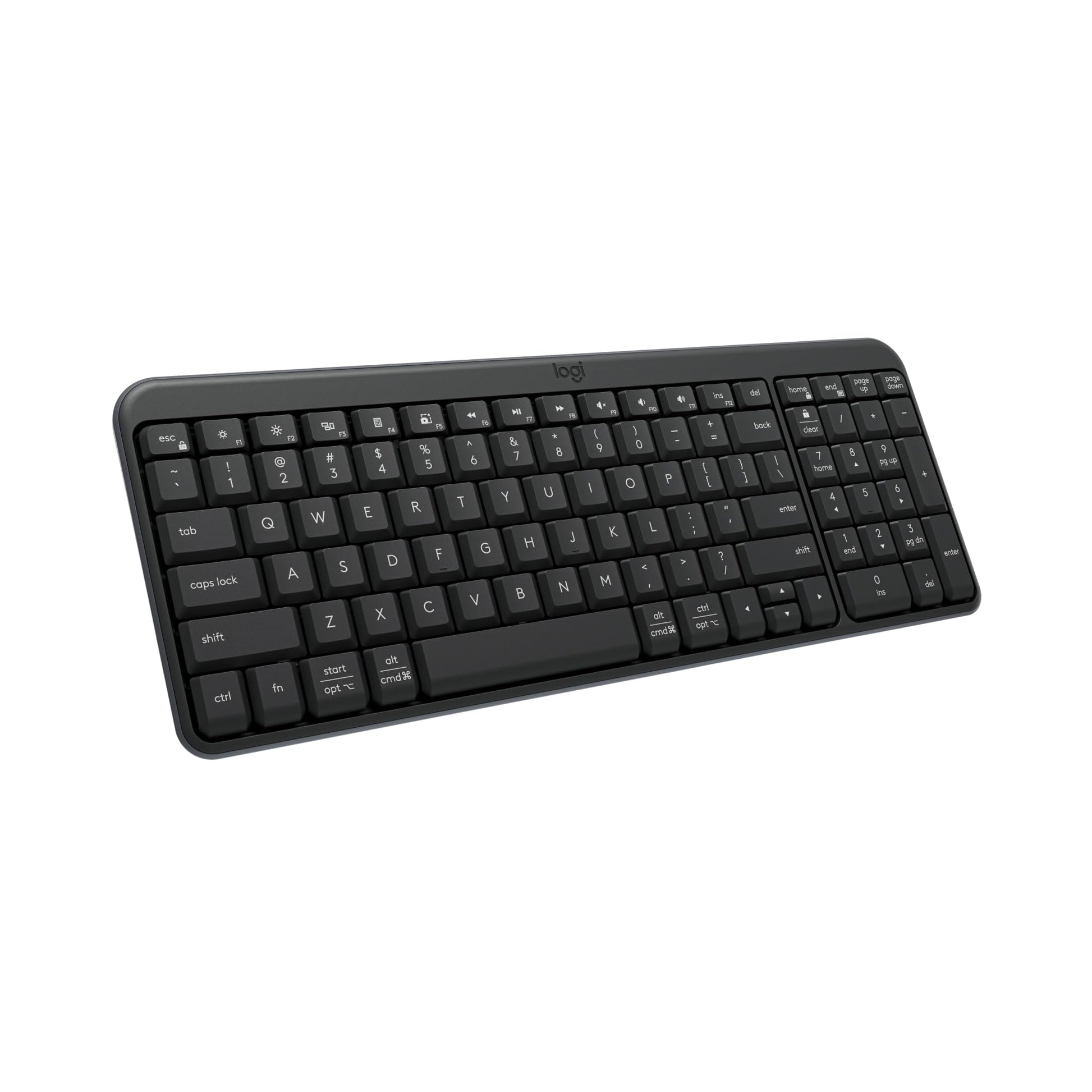 Logitech K250 Bluetooth Keyboard with Numpad, Easy Connectivity, Compact Wireless Keyboard Made with Recycled Plastic, Spill-Res