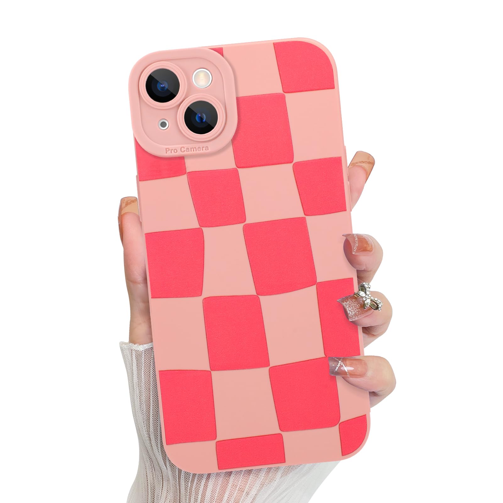 KANGHAR Compatible with iPhone 13 Case, Silicone Checkered Cute Pattern, Camera Protection Soft Slim Phone Case for Girls Women
