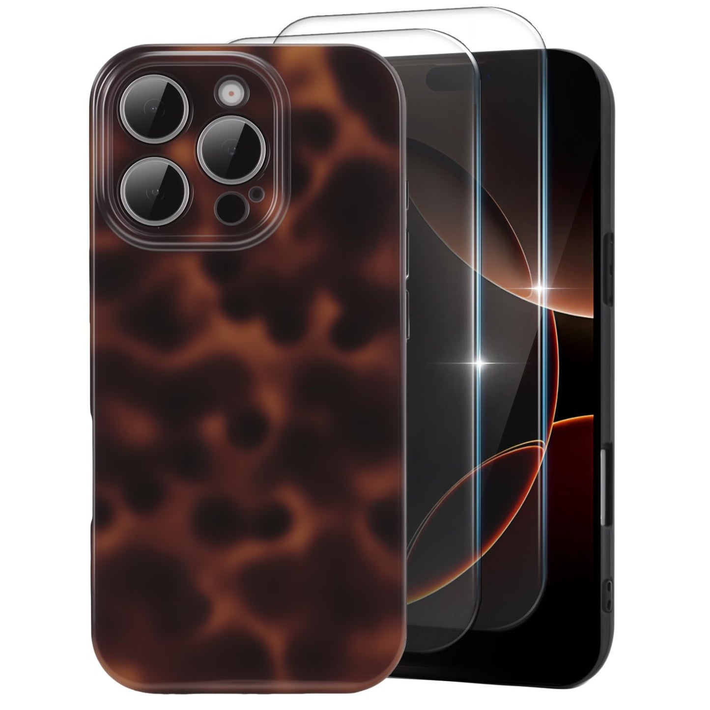MYY Cute Phone Case for iPhone 16 Pro Case, [with 2X Screen Protector] Tortoise Shell Pattern Leopard Full Camera Protective Sli