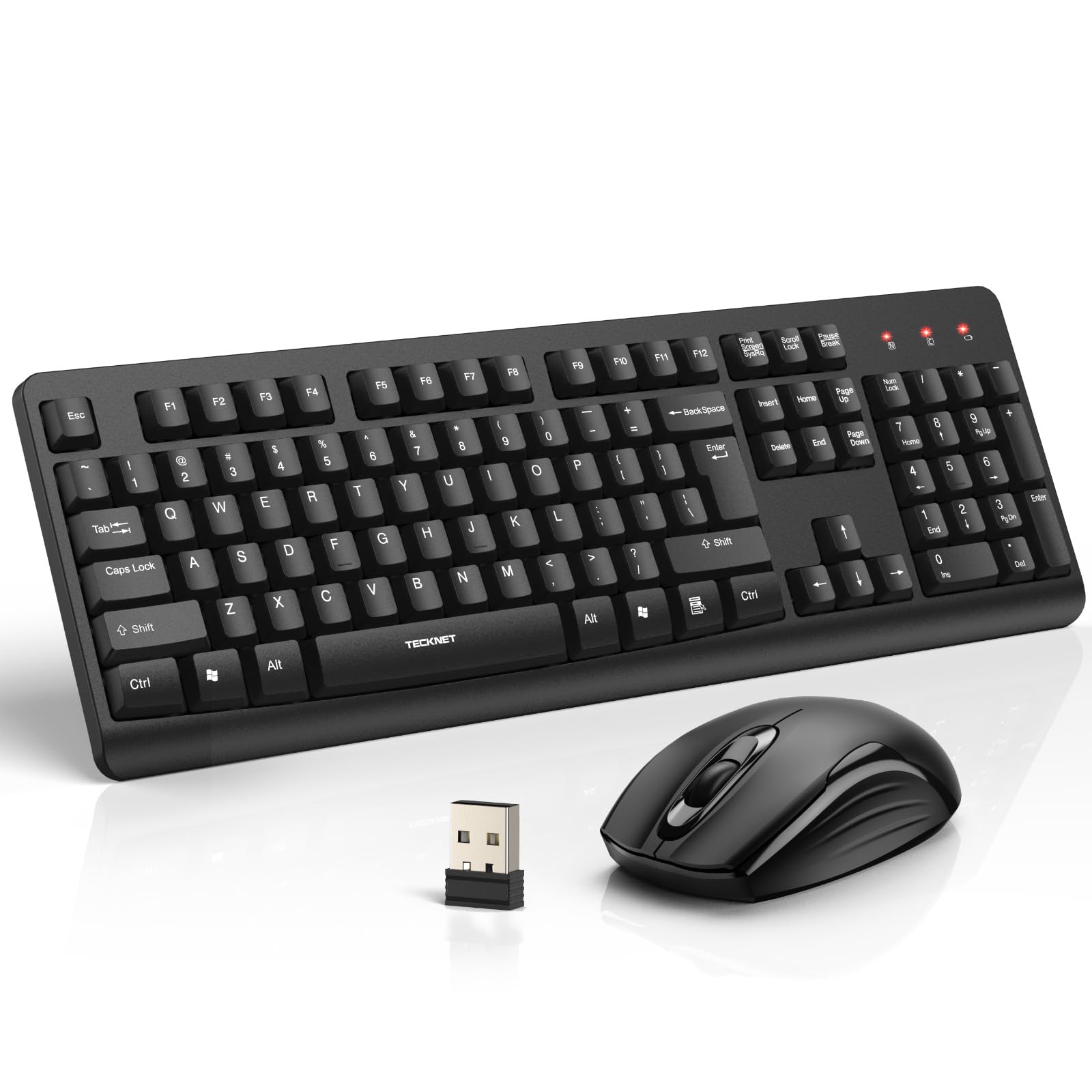 TECKNET Wireless Keyboard and Mouse Combo, Full-Size Ergonomic Keyboard & Optical Mouse, Low-Noise Typing & Clicking,Long Batter