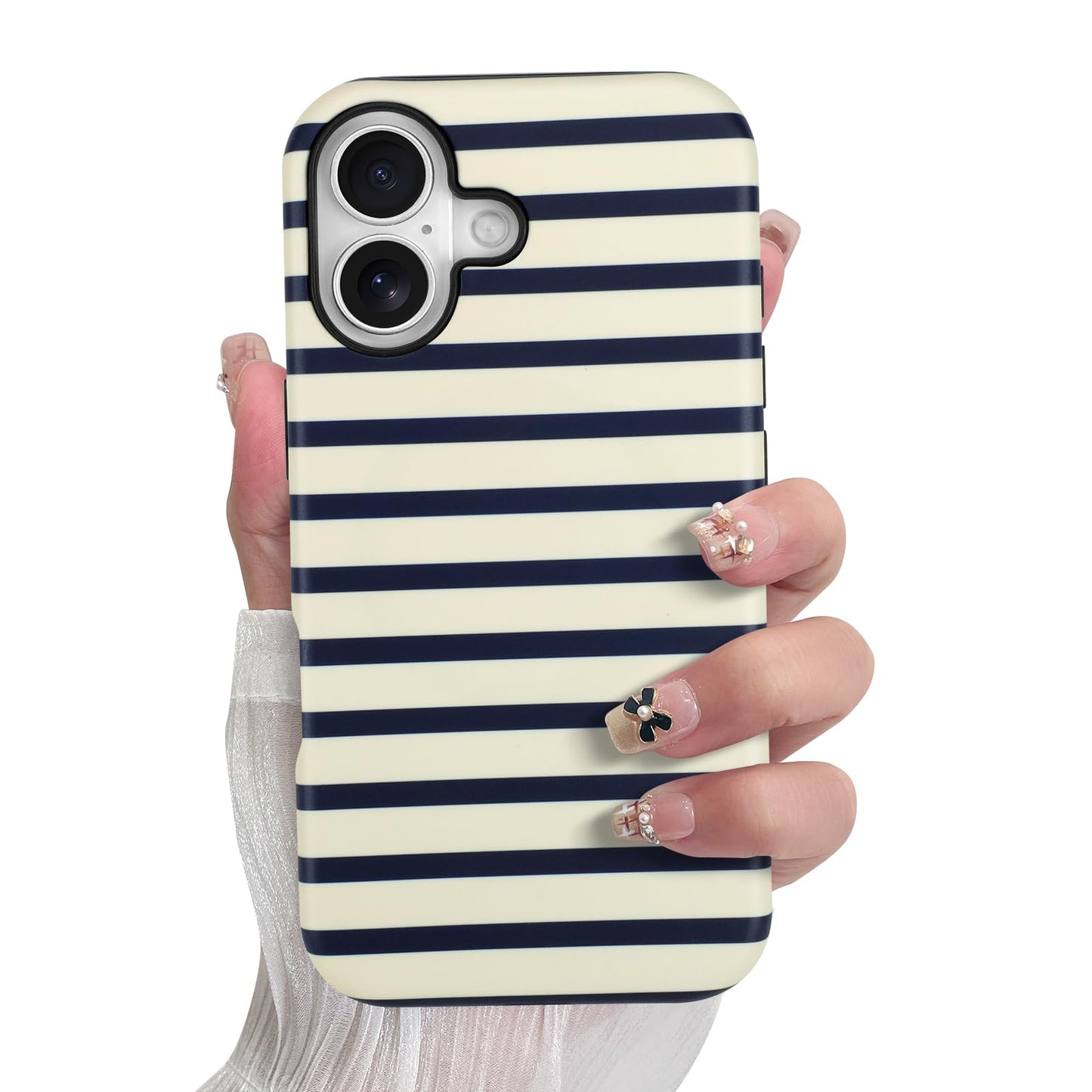 SOKAD Magnetic Horizontal Stripes Phone Case for iPhone 17, Cute Navy Blue Striped Line Pattern Compatible with Magsafe Matte Pr
