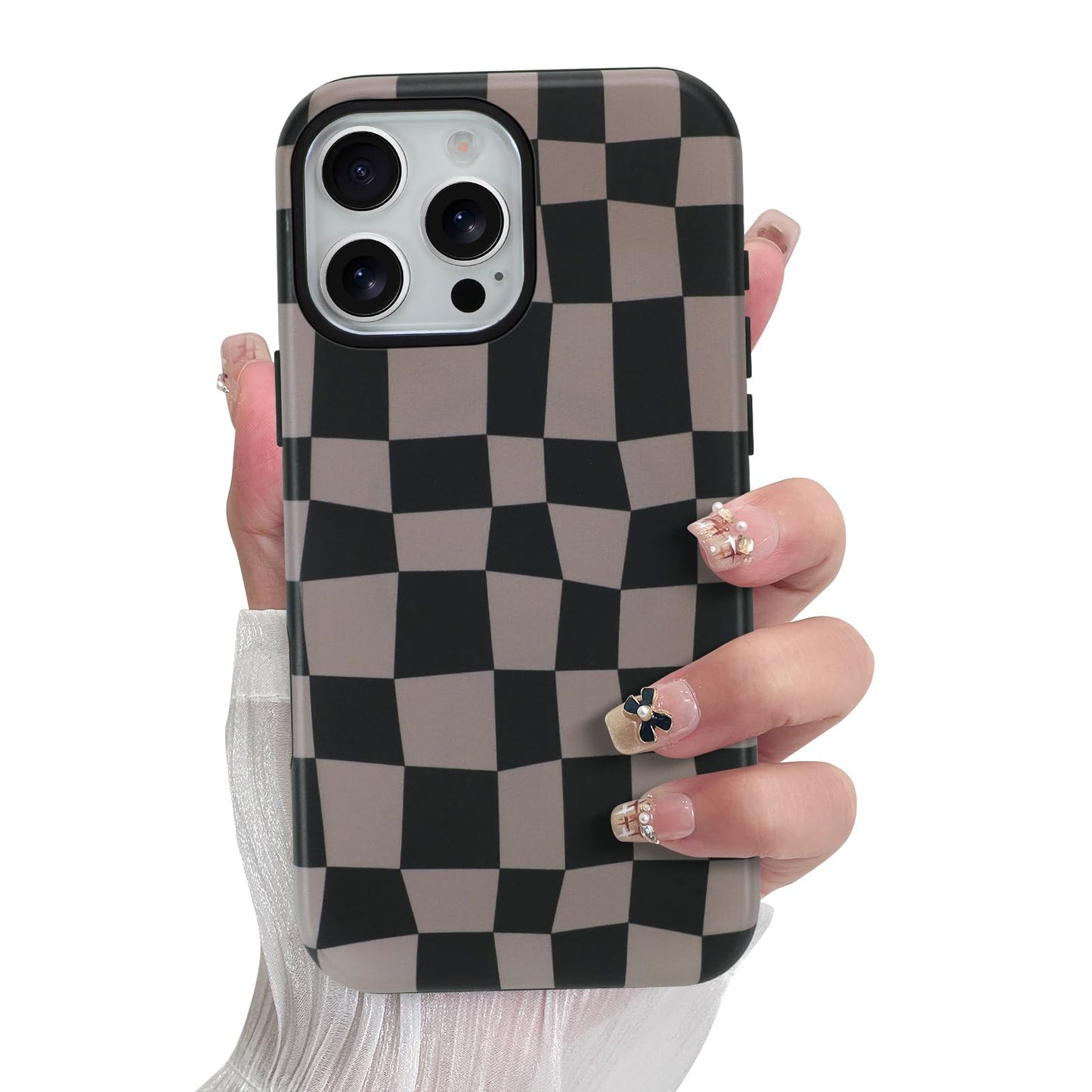 SOKAD Magnetic Checkered Phone Case for iPhone 16 Pro, Cute Grids Plaid Checkerboard Pattern Compatible with Magsafe Matte Prote