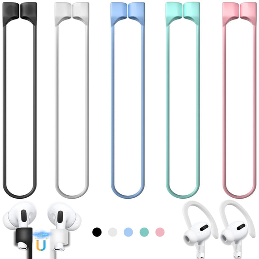 ?5 Pack?Ultra Strong Magnetic Straps Anti-Lost Cord,Silicone Sports Lanyard and Ear Hook - 5 Anti Lost Straps + 1 Pair EarHook