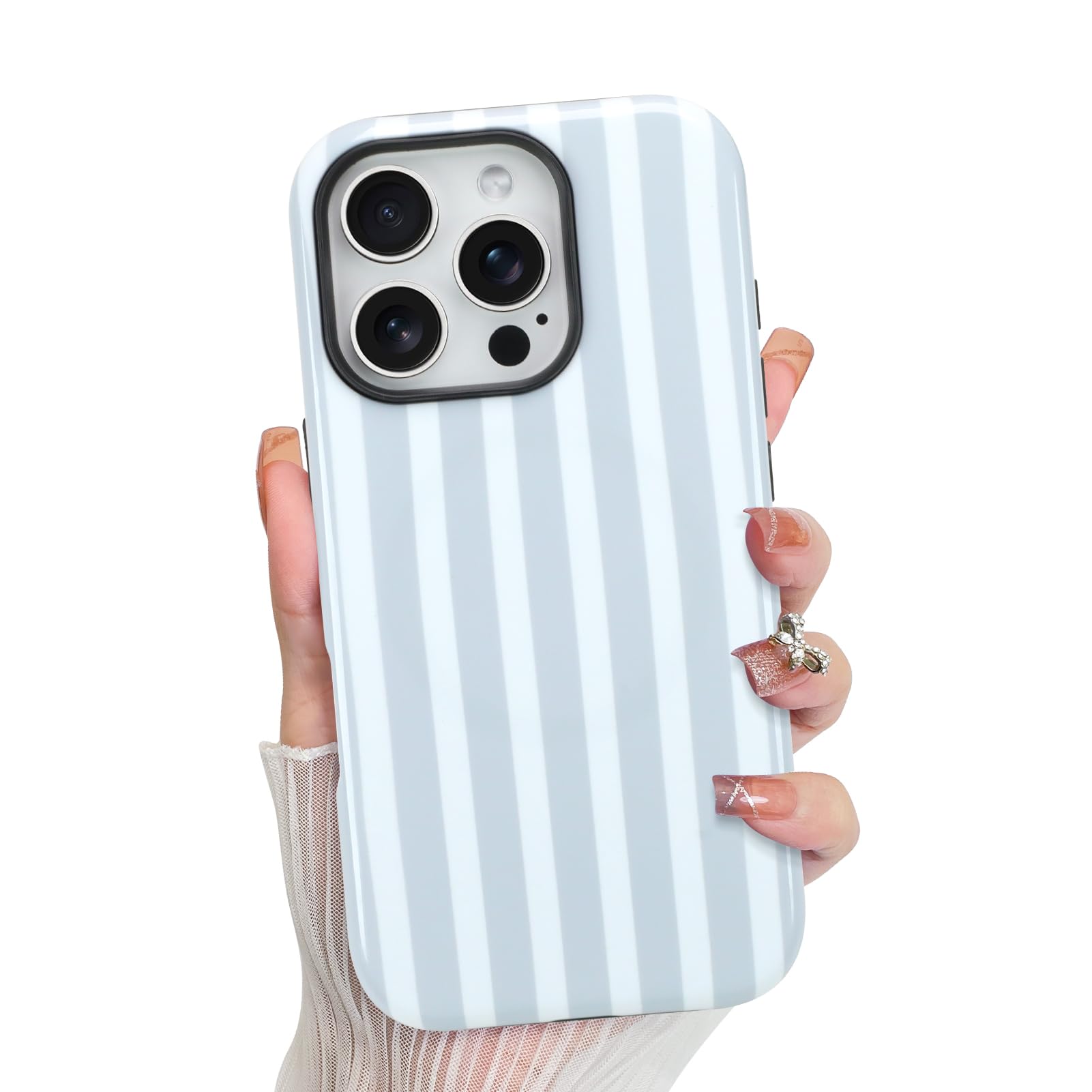 KANGHAR Compatible with iPhone 16 Pro Case, Aesthetic Stripes Cute Pattern, Support for MagSafe Shockproof Cover for Girls Women