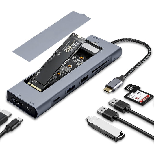 8-in-1 USB C Hub with M.2 NVMe SSD Enclosure, 4K HDMI, 100W PD, 10Gbps USB-C, USB3.1, SD/TF Card Reader for XPS, Dell, MacBook P