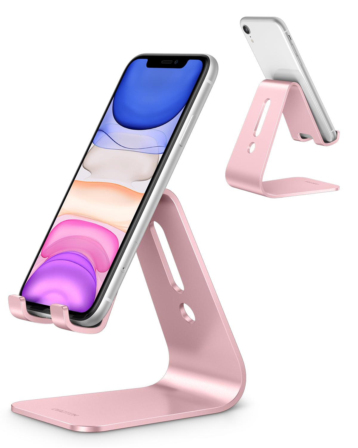OMOTON Upgraded Aluminum Cell Phone Stand for Desk, C1 Durable Cellphone Dock with Protective Pads, Smart Stand Designed for iPh