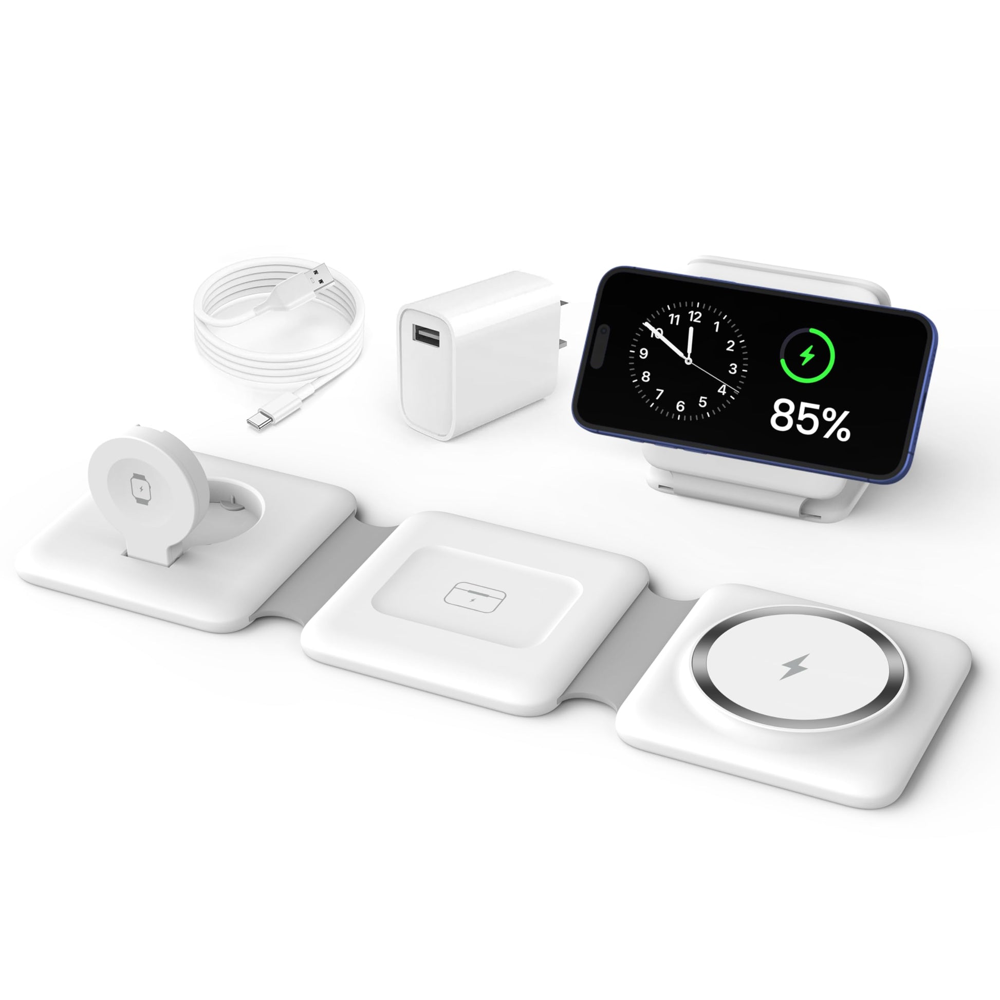 Charging Station for Apple Multiple Devices - 3 in 1 Foldable Magnetic Wireless Charger Dock - Travel Charging Pad for iPhone 16