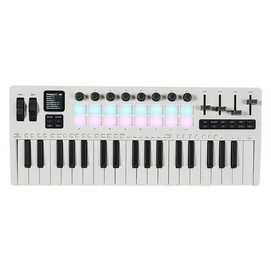Btuty 37-Key MIDI Keyboard Controller Music Production Controller MIDI Piano Keyboard Drum Pads with 16 RGB Drum Pads 8 Knobs 4