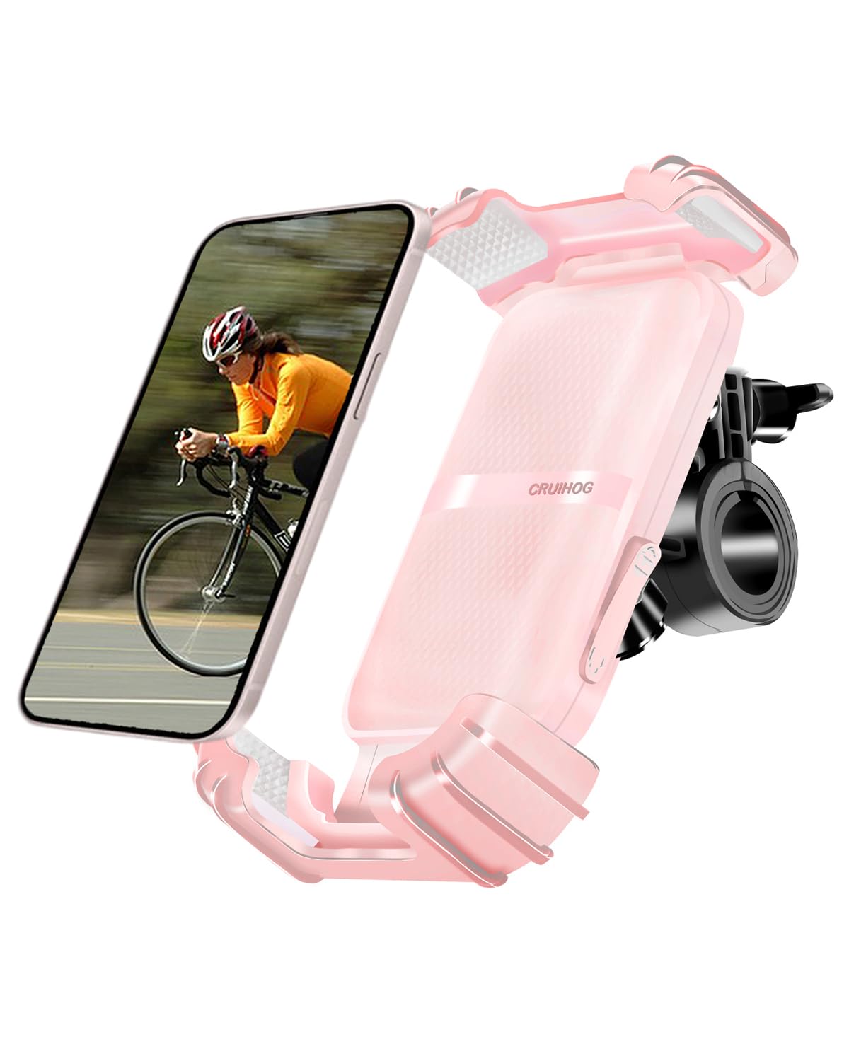 CRUIHOG Bicycle Phone Holder,Motorcycle Handlebar Phone Mount,1S Quick Lock Release,360Rotation Silicone Wrapped Phone Clamp Sta