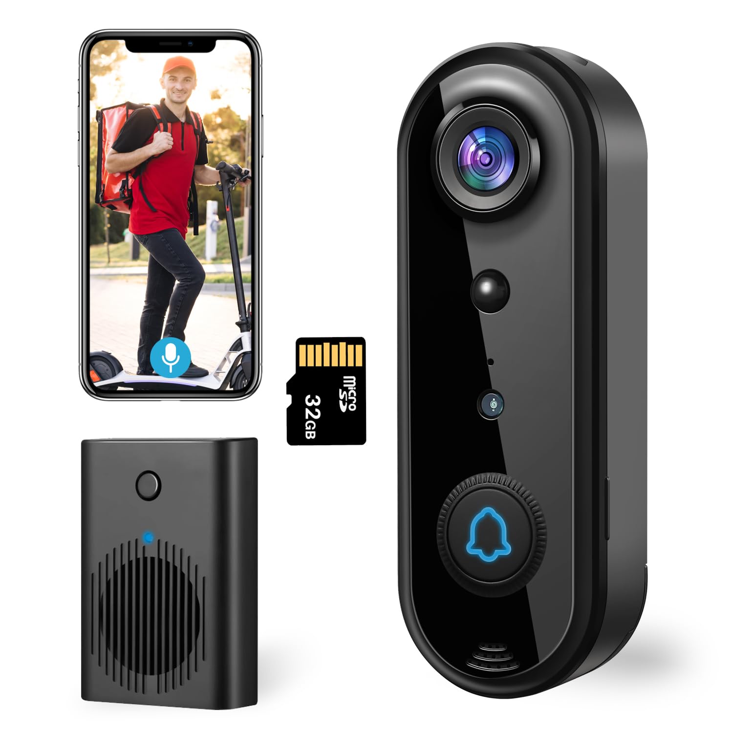 Taishixing HD Wireless Video Doorbell Camera with Chime, Smart Human Detection, Real-time Alert, FHD Night Vision, Two-Way Audio