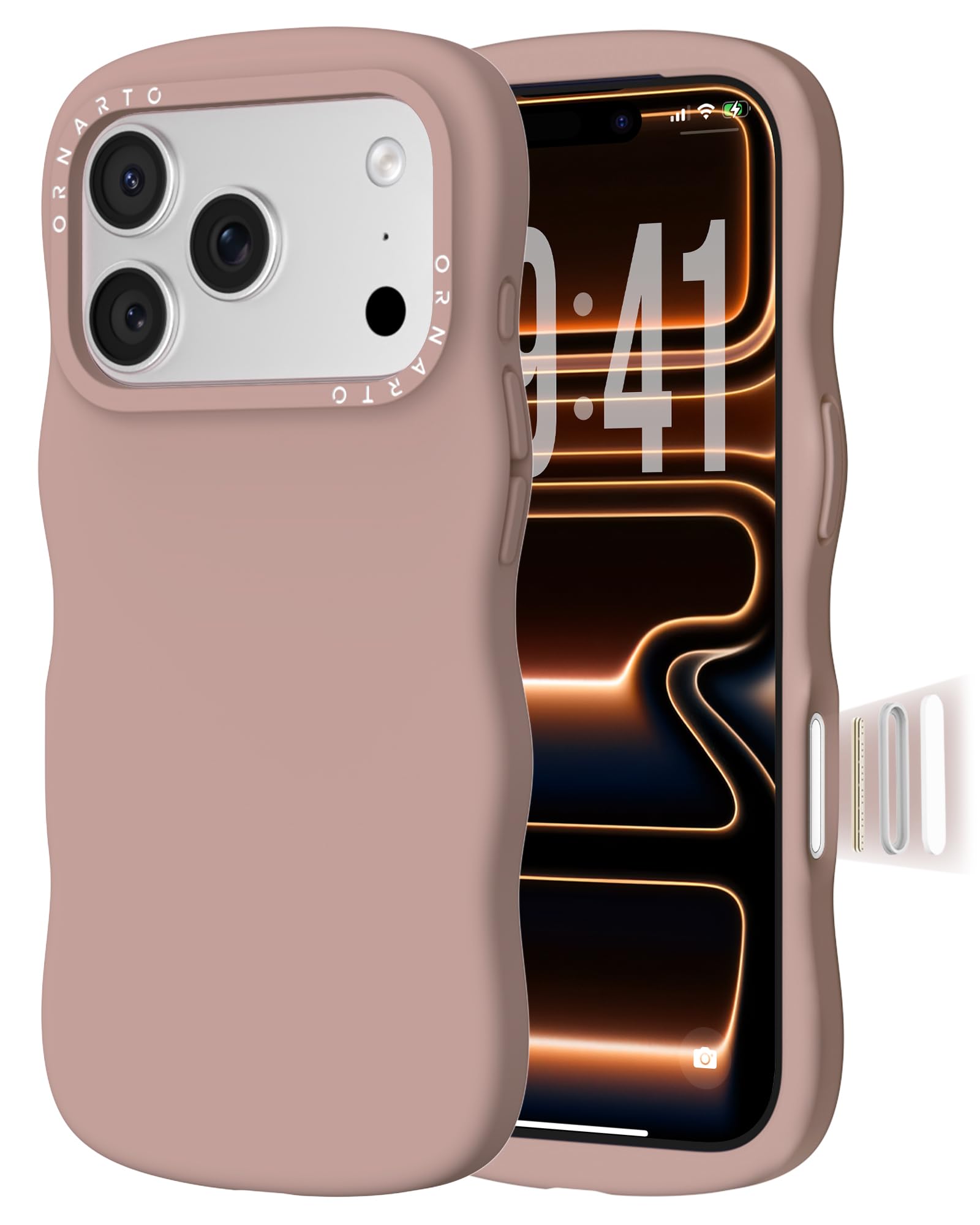 ORNARTO for iPhone 17 Pro Case 6.3, Wavy Liquid Silicone Shockproof Drop Protection Cover with Camera Control Button, Skin-Frien