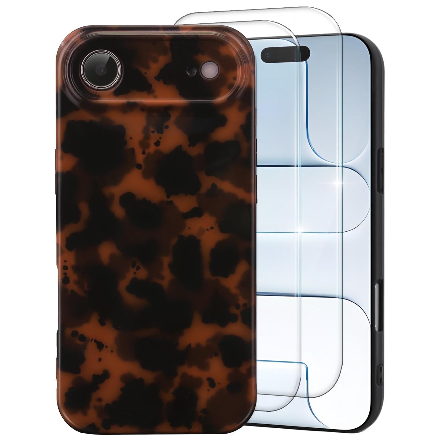 MYY Cute Phone Case for iPhone Air Case, [with 2X Screen Protector] Tortoise Shell Pattern Leopard Full Camera Protective Slim S
