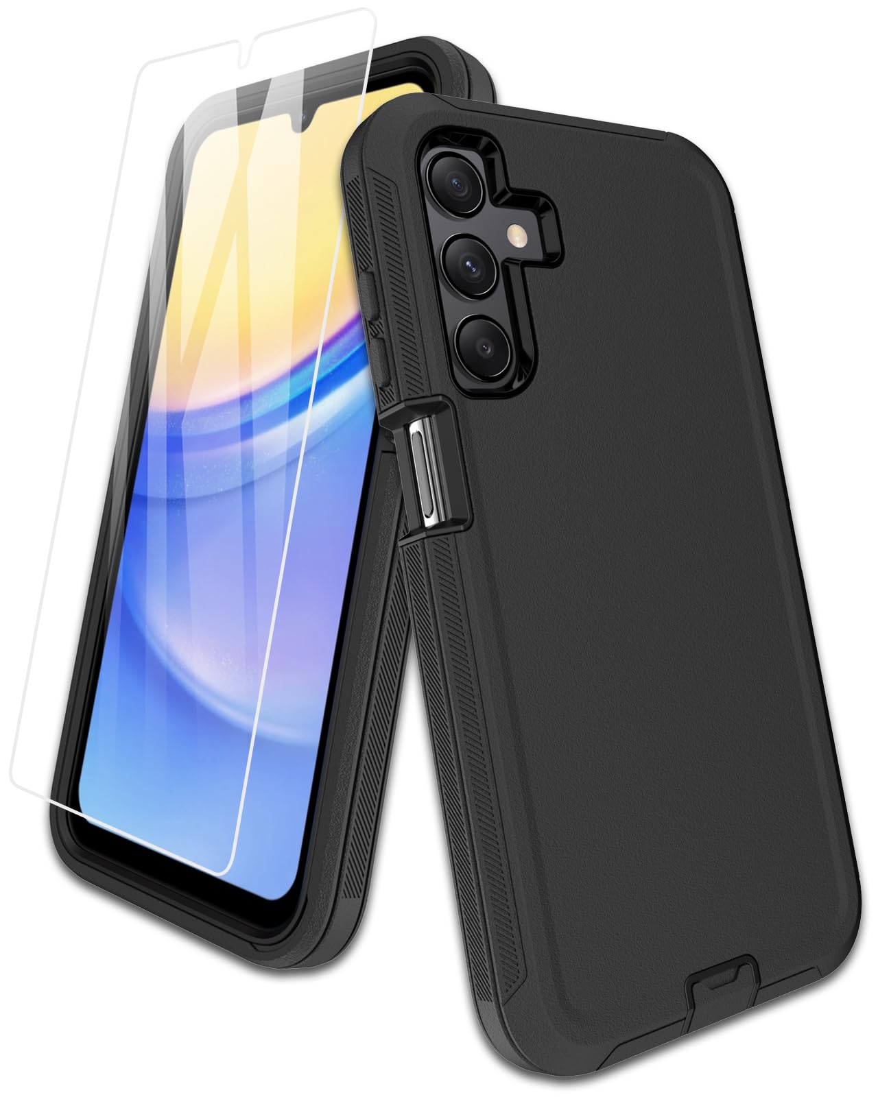 Aliruke for Samsung Galaxy A15-5G Case, with Screen Protector, Port Protection, Full-Body Non-Slip Silicone Rubber Covered, 3-La
