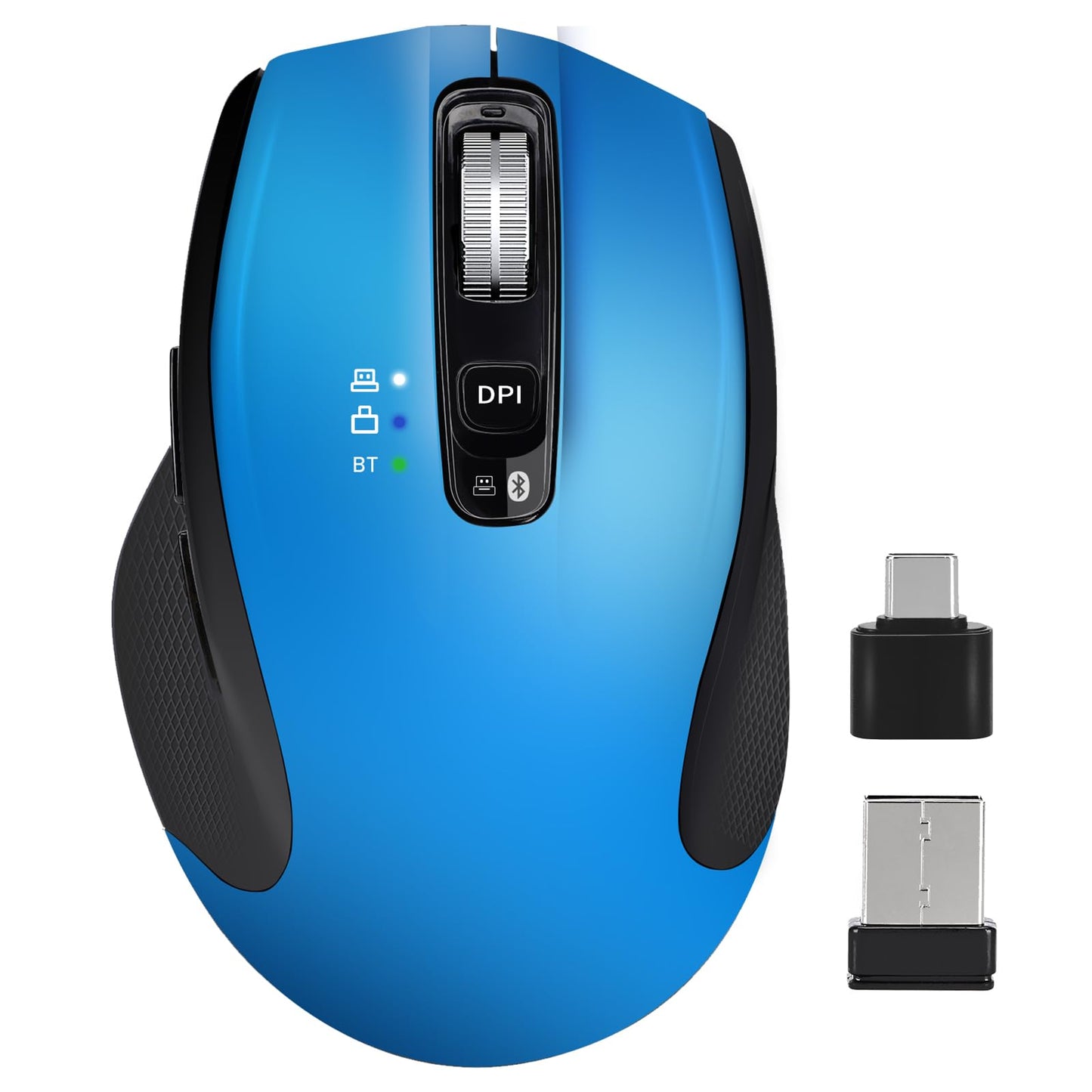 CHHI Wireless Mouse with Bluetooth, USB A, USB C Receiver, Rechargeable, Full Size Mouse, Ergonomic, Silent, for MacBook/Laptop/